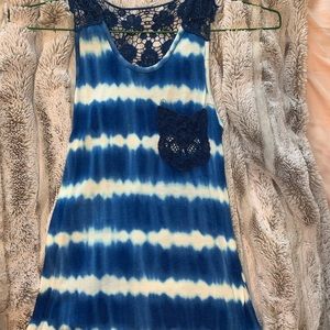 Blue and White Tie Dye Crochet Detailing Tank